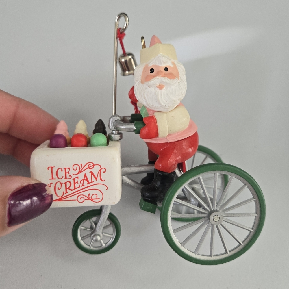 Hallmark Keepsake Kringels Kool Treats 1986 Santa Riding Tricycle w snow…